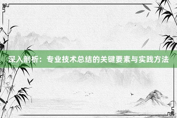 深入剖析：专业技术总结的关键要素与实践方法